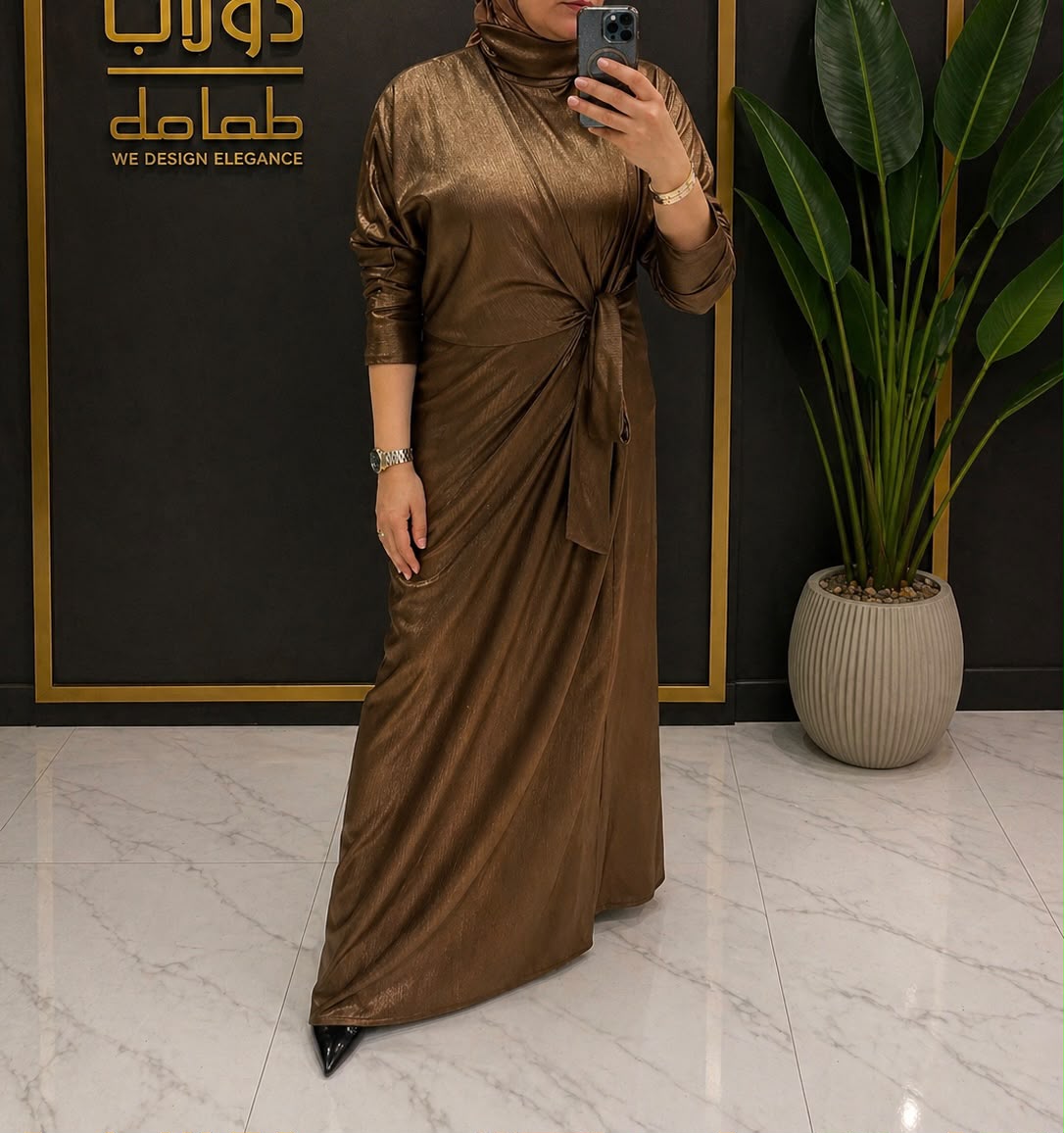 Glitter Crepe Side Tie Maxi Dress