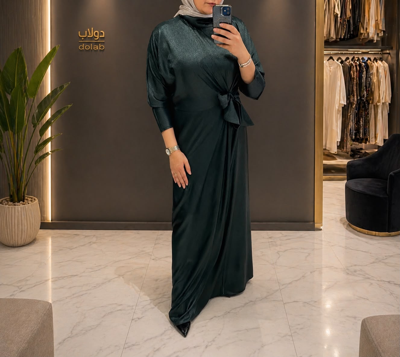 Glitter Crepe Side Tie Maxi Dress