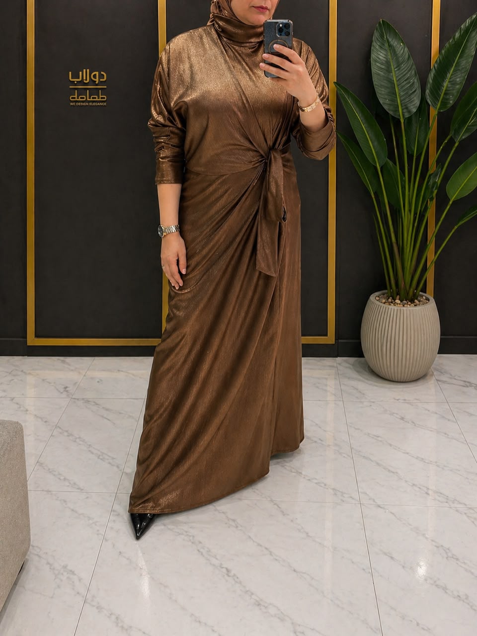 Glitter Crepe Side Tie Maxi Dress