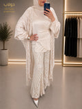 3-Piece Cardigan Applique, Pants Applique, Cross Satin Blouse