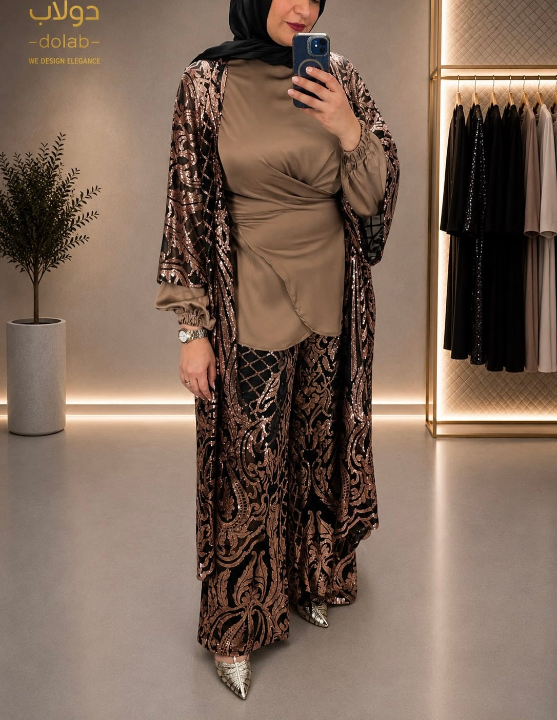 3-Piece Cardigan Applique, Pants Applique, Cross Satin Blouse
