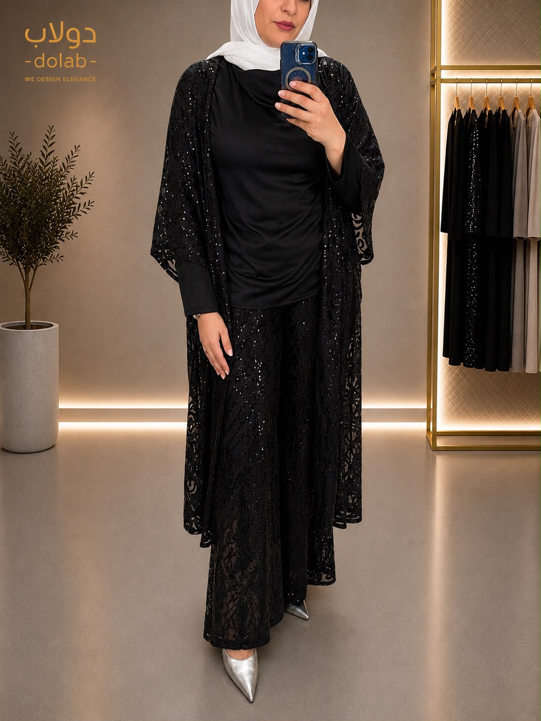 3-Piece Cardigan Applique, Pants Applique, Cross Satin Blouse